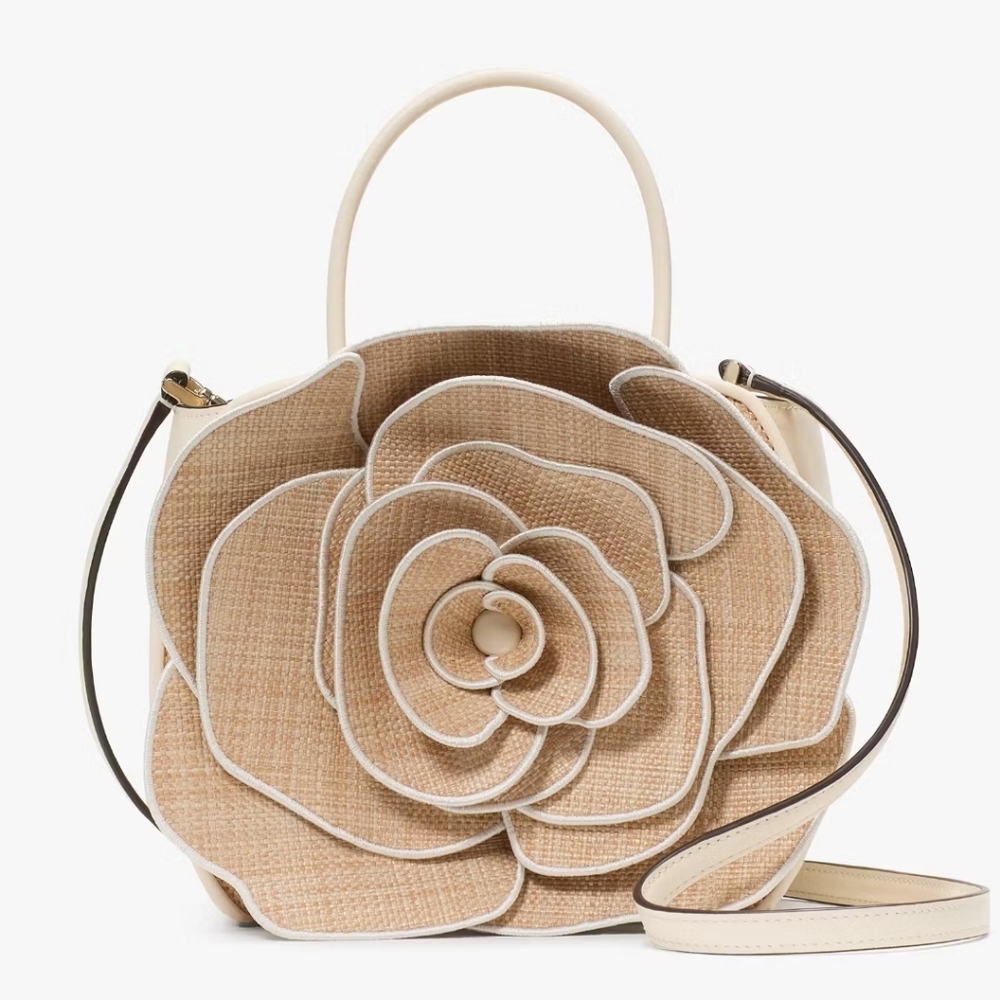 Kate Spade  Flora Rose Straw Crossbody, Natural